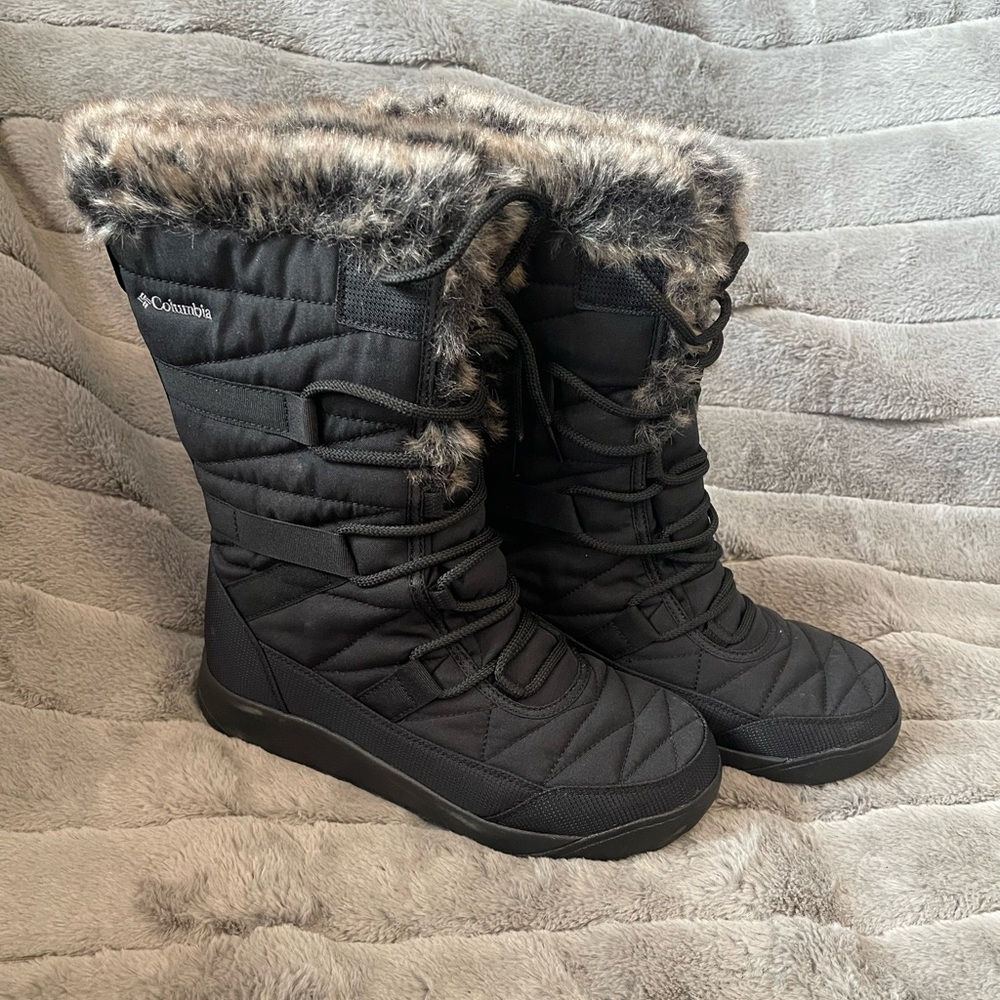 Columbia Black Faux-Fur Trim Insulated Winter Boots 8 wide